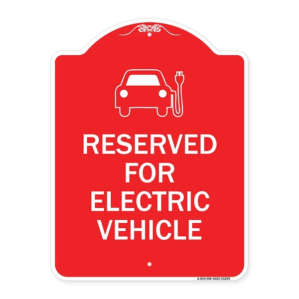 Reserved for Electric Vehicle W/ Graphic, Red & White Aluminum Sign, 18" x 24", RW-1824-23209